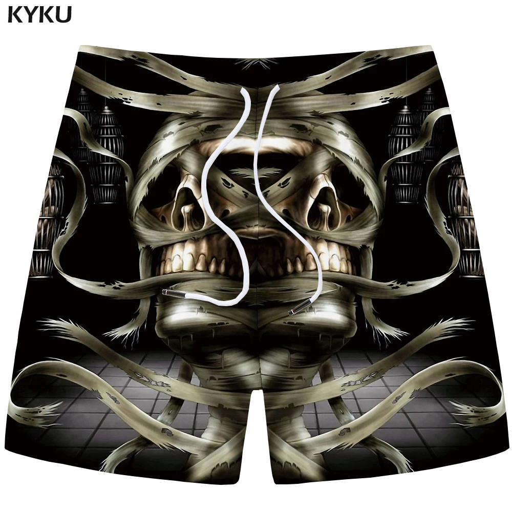 KYKU Skull Shorts Men Black Band Casual Shorts Cargo Cool 3d Printed