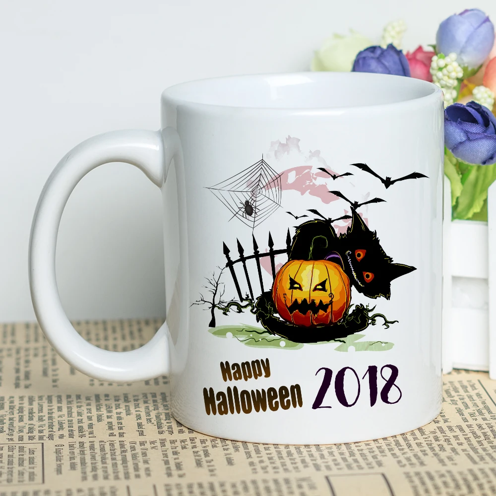 New Halloween Themed Gift Mug Diy Unique Design Print Coffee Cup 11oz Ceramic Sublimation Customized Present For Halloween Mugs Aliexpress