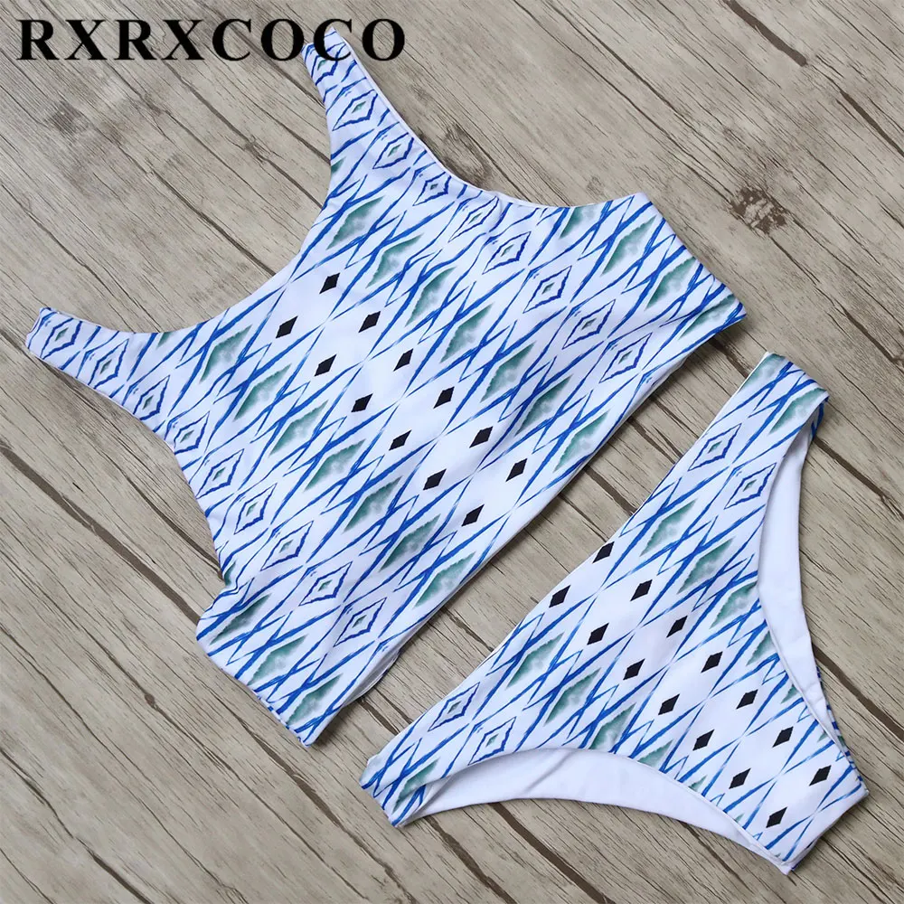 

RXRXCOCO Women Swimsuit 2017 High Neck Bikini Printed Swimwear Female Padded Bikini Set Low Waist Bathing Suit Maillot De Bain