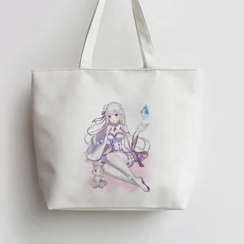 

Emilia Re zero Japanese Anime Canvas Tote bag Cartoon Shopping bags school Shoulder Reusable Shopper Grocery Bag AN292