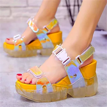 

Women's Transparent Platform Wedge Gladiators Sport Sandals Open Toe Ankle Strap Summer Casual Party High Heels Beach Shoes