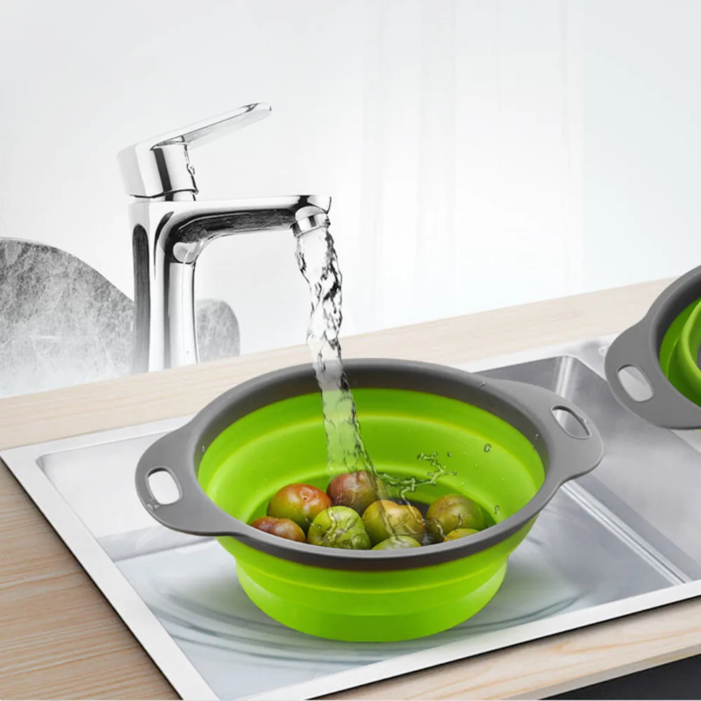 

Foldable Silicone Colander Fruit Vegetable Washing Basket Strainer Kitchen Tool Kitchen Refrigerator Storage Box Food Container