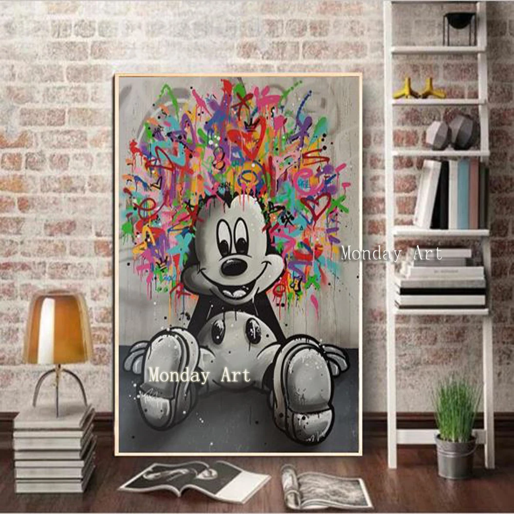 Лучший ручной работы Монополия картина с Микки-Маусом картина мыши из мультфильма картина маслом на холсте для детской комнаты офисные настенные украшения