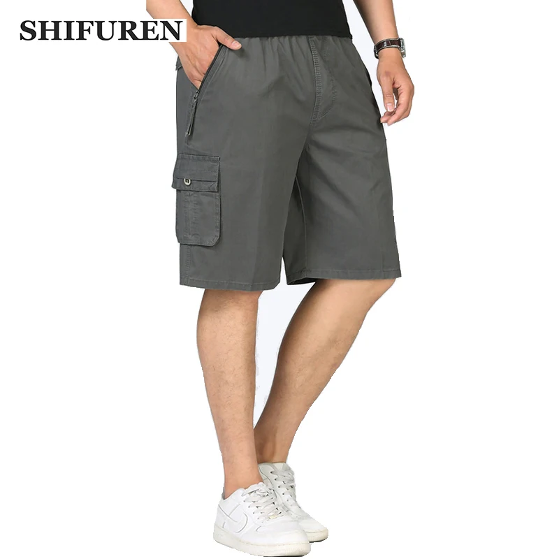 Shifuren шорты-карго Для мужчин лето Повседневное в целом военные короткие брюки плюс Размеры XL-6XL свободный крой мужской хлопок мешковатые