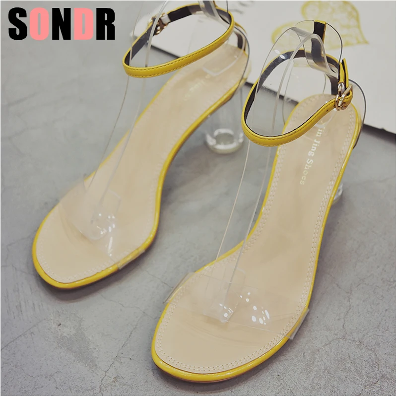 

New Women Sandals PVC Crystal Heel Transparent Women Sexy Clear High Heels Summer Sandals Pumps Shoes Size 35-39