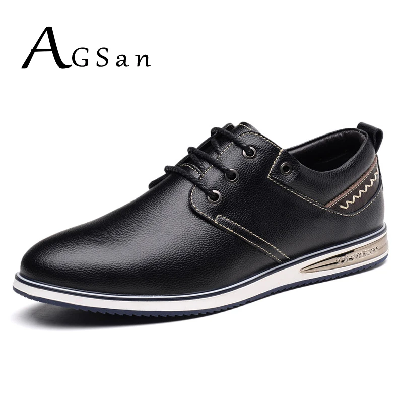 

AGSan Genuine Leather Men Casual Shoes Lace Up Autumn Mens Shoes Black Blue Brown Zapatos Hombre Leather Krasovki Mens Flats