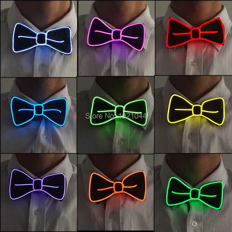 

2019 New Design Style 10 Color Choice Flashing Light Up LED Neon Bow Tie Lemon Green glow EL wire BowTie For Evening Party Decor