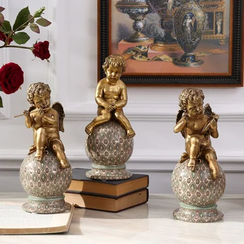 

The high DI Home Furnishing European living room decoration with ceramic crafts angel figure copper decoration