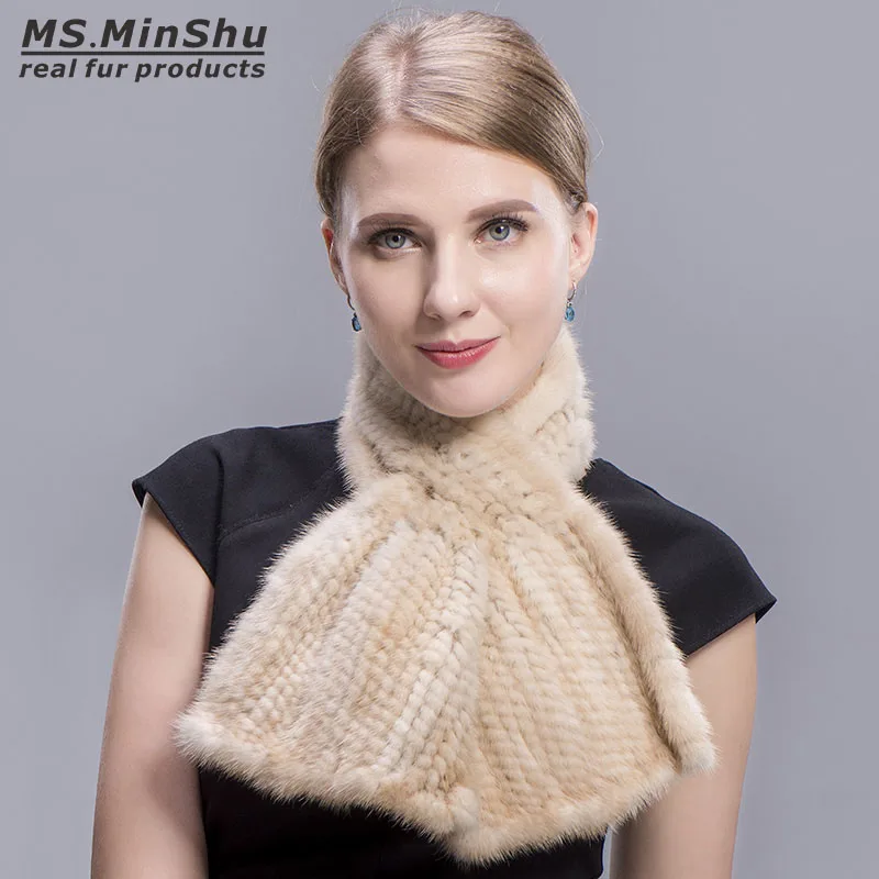 Fashion Real Fur Scarf Wraps Hand Knitted Mink Fur Scarf Women Women