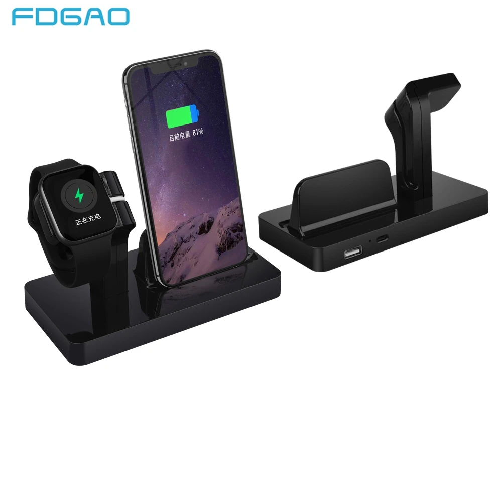 

FDGAO 2 in 1 Charging Holder For Apple Watch 4 3 2 1 Dock For iPhone X XS XR MAX 6 6S 7 8 Plus Usb Desktop Stand Charger Station