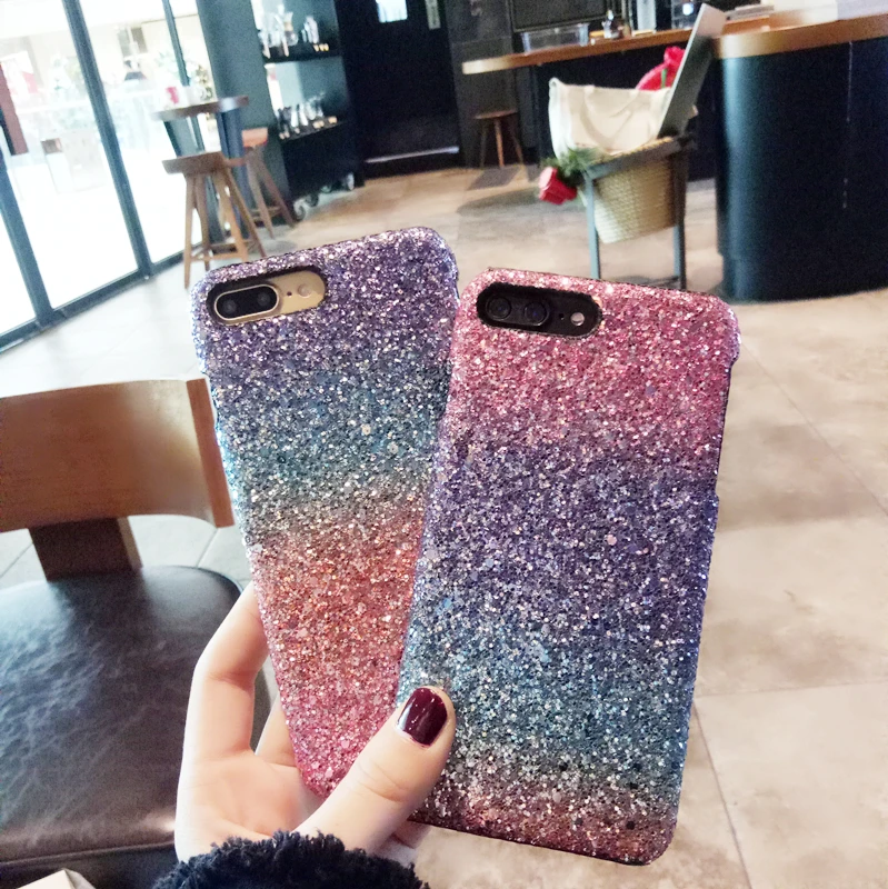 Жесткий чехол накладка из поликарбоната с блестящими блестками для iPhone X XS 8 7 6 6S