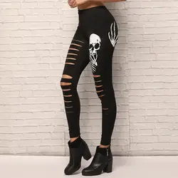 Новый Череп печати отверстие женские леггинсы Мода улиц личность черный Хэллоуин страшно руки bone отпечаток штаны X2