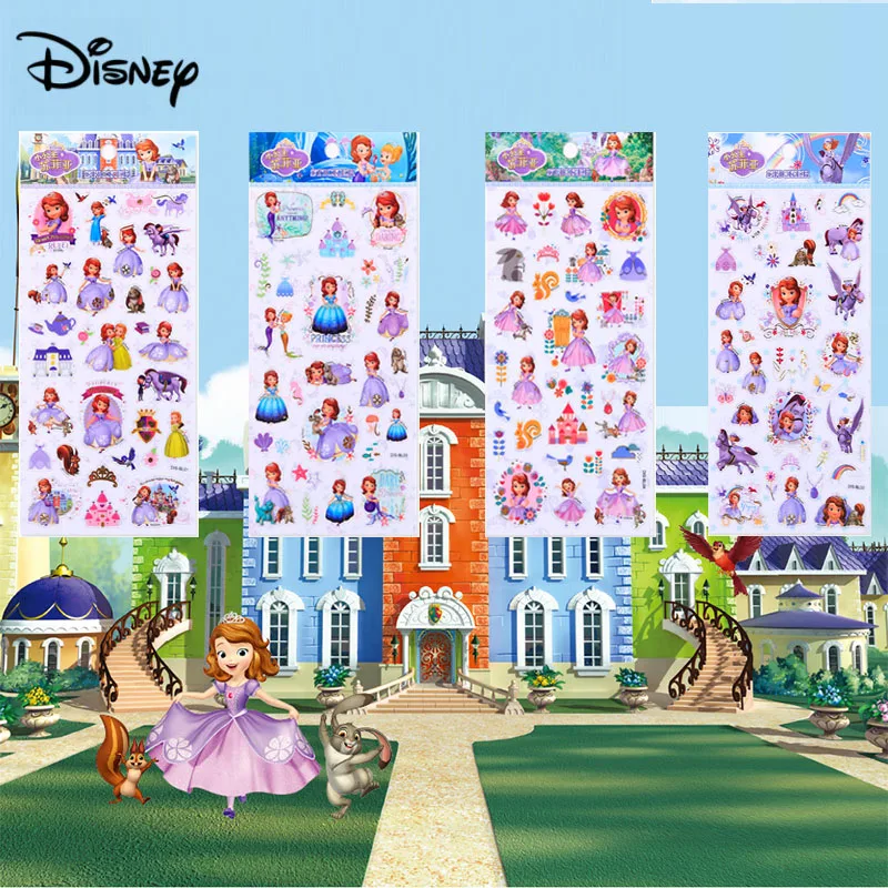 8Sheets/set Disney Children's Sticker Sofia Long Hair Princess Mermaid Cinderella Dress Up Diary Notebook Kids Sticker toys