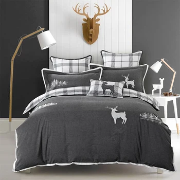 

Pure Cotton Grey Bedding sets Soft Bedclothes Embroidery Deer Penguin Bed sheet set Duvet cover Pillowcases 4Pcs38