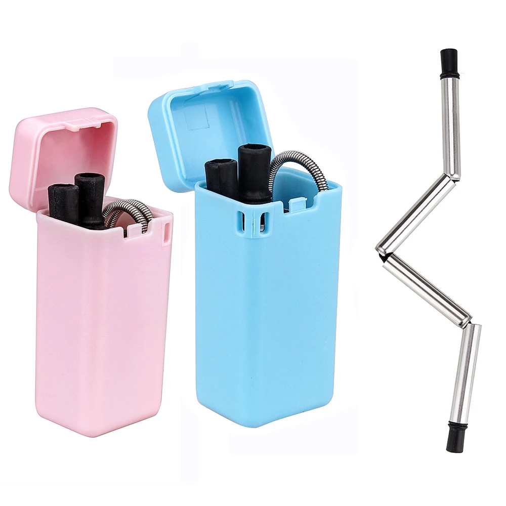 

Anpro Foldable Straw Stainless Steel Straw Portable Collapsible Reusable Straw with Cleaning Brush for Party Travel Outdoor