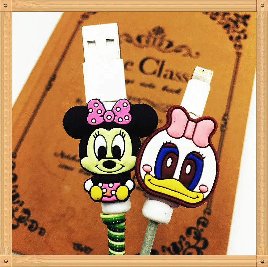 

50pcs Cartoon Cable Protector de cabo USB Cable Winder Cover Case Hello KT For iPhone Android Data Line Protector cable holder