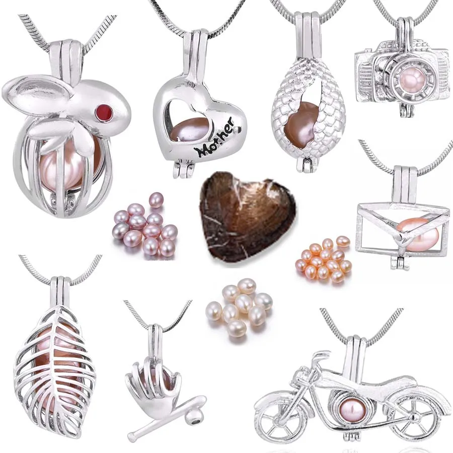 

1 Set Lovely Pendant Oyster Pearl Cage Pendant Rabbit/Mother Love/Motorcycle Best Gift Fashion Jewelry(Necklace+Oyster)P015