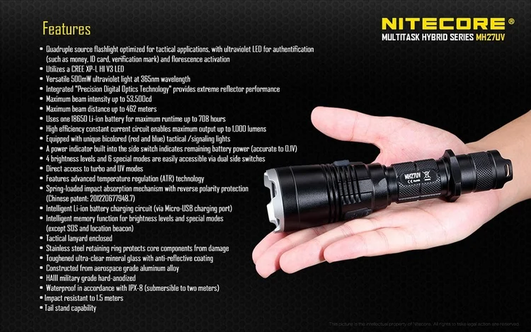 NITECORE MH27 MH17UV Охотничий комплект 1000LM 4xleds хайлайтер Шестерни Охотничий Тактический военный поисковый фонарь фонарик BoxSets чехол