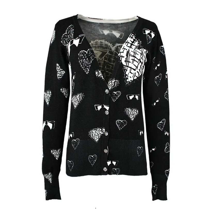 

Knitted Cardigans Women 2017 Fashion V-Neck Printed Chic Sweater Basic Jacket Coats Female Short Long Sleeves Cardigan Tops