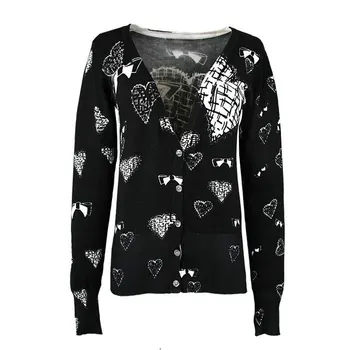 

Knitted Cardigans Women 2017 Fashion V-Neck Printed Chic Sweater Basic Jacket Coats Female Short Long Sleeves Cardigan Tops