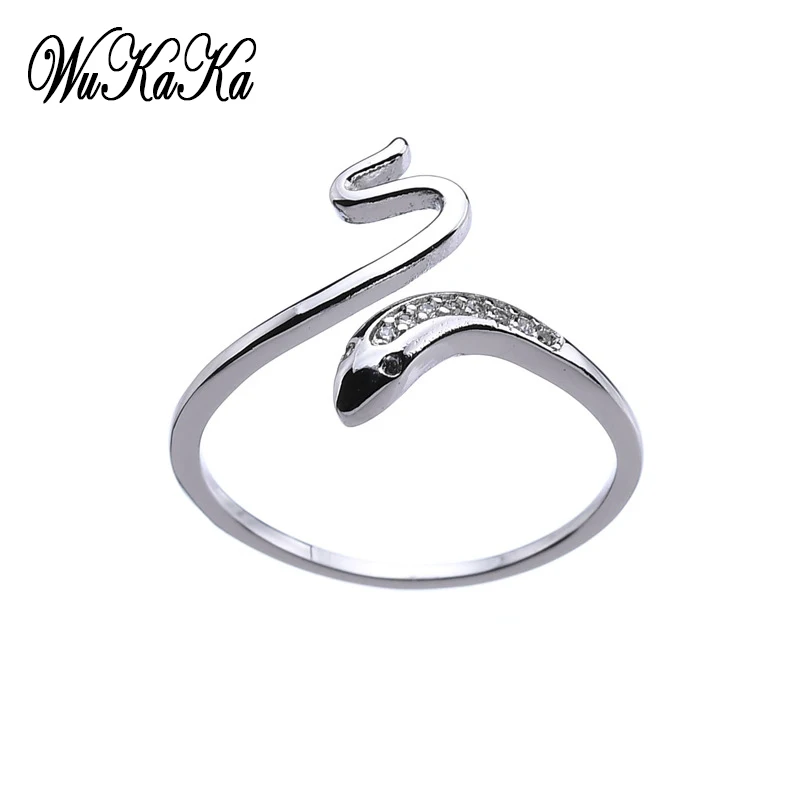 

Wukaka Crystal Snake Ring Adjustable Rings for Girl Woman Men Jewelry Silver Plated