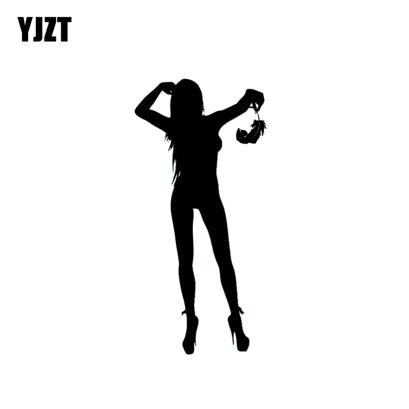 YJZT 7.8*16.3CM Sexy Lady Giving Up Feather Fashion Design Vinyl Decals Covering The Body Good Quality Black/Silver C20-0313 | Автомобили