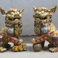 Zhaomerui23++ 1" Китай Regal стиль Бронзовый Перегородчатые размахивать FOO DOG ЛЕВ Пара Статуя