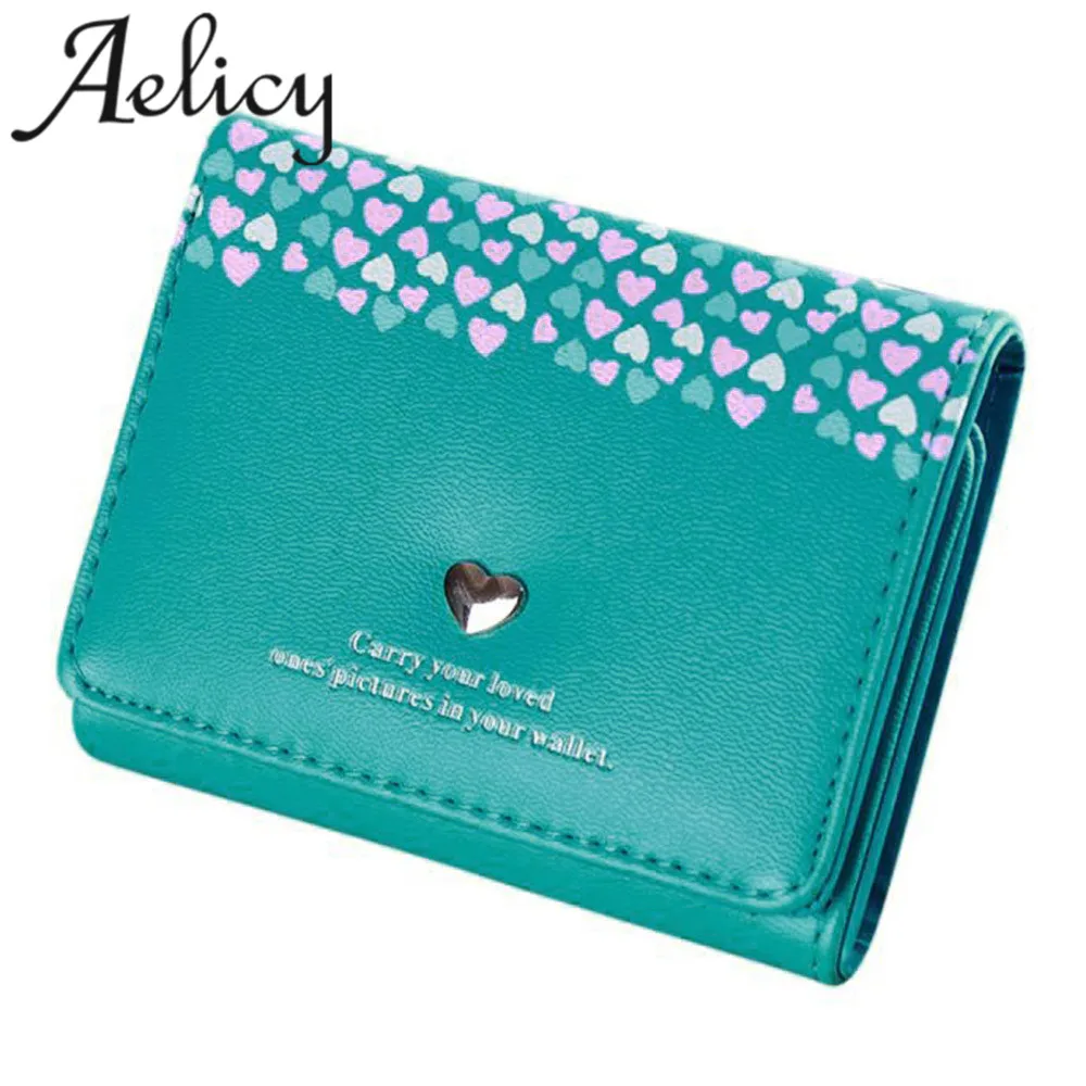 Женский кошелек с сердечками Aelicy модный короткий отделением для карт светильник