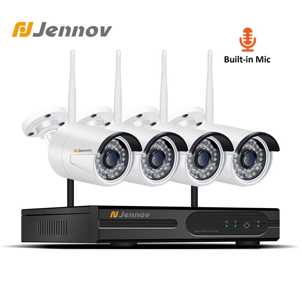 

Jennov 4CH Video Surveillance Kit CCTV System 1080P NVR WIFI Wireless Home Security Camera System 2MP P2P IP Camera Audio System