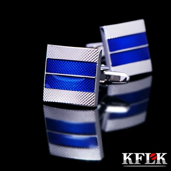 

KFLK 2020 Luxury shirt cufflink for mens Gift Brand cuff button Cotton ginning Blue cuff link High Quality abotoaduras Jewelry