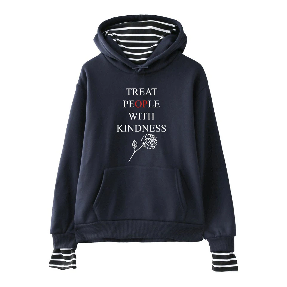  LUCKYFRIDAYF Harry Styles Treat People With Kindness Printed Fake Two Piece Hoodies Women Fashion C