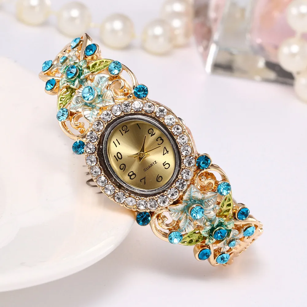 Susenstone женские круглые полностью бриллиантовые часы-браслет, аналоговые кварцевые наручные часы с механизмом, наручные часы, часы в подарок, женские часы@ 2