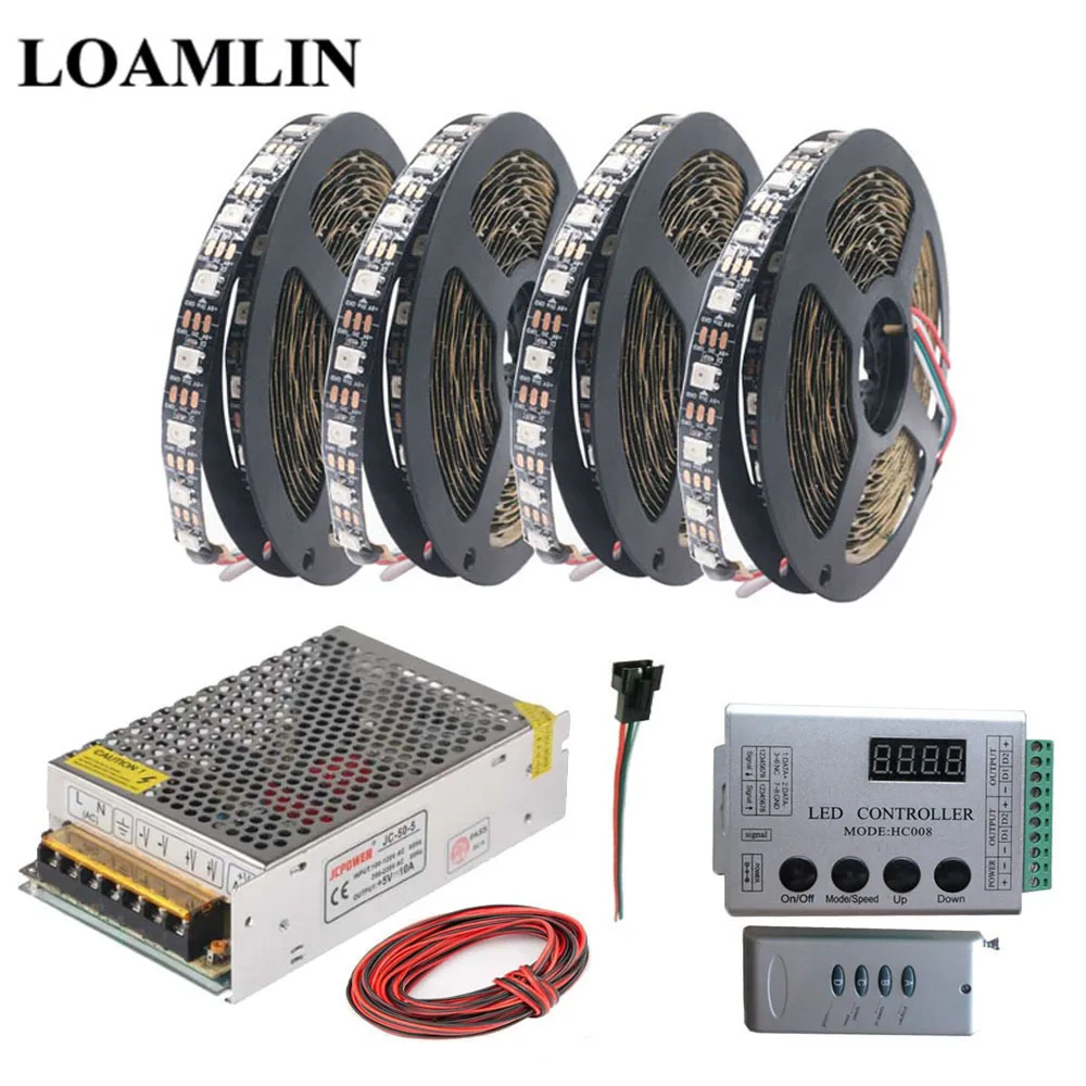 

WS2812B WS2812 RGB Led Strip Light Tape HC008 Programmable RGB Led Pixel Controller DC5V Led Transformer Kit
