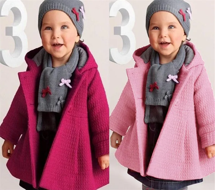 

Baby Girls Fall Winter Horn Button Hooded Coat Warm Wool Blend Pea Snowsuit Baby Fashion Jacket Kids Cute Outerwear Clothes