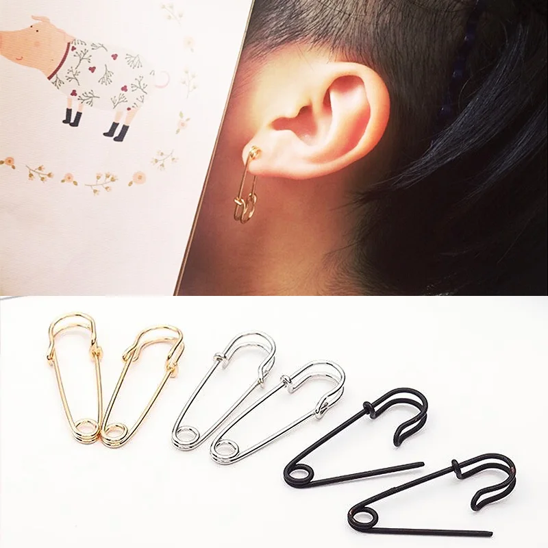 

Hot Sale Gifts 1Pair Safety Pin Puncture Earring Golden/Silvery/Black Allergy Free Unique Exquesite 2018 New Arrival Wedding