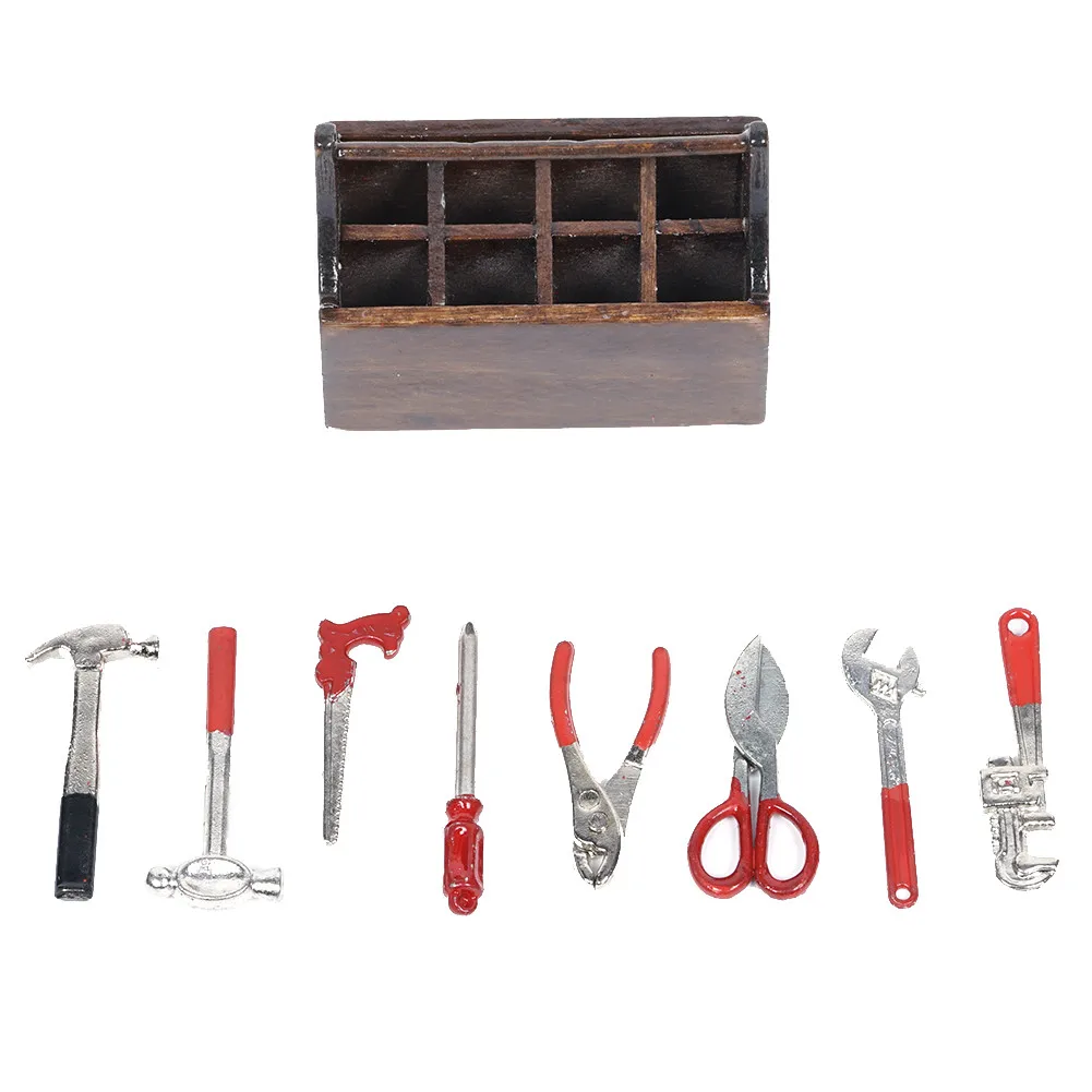 Dongzhur 1:12 Dollhouse Accessories Mini Toolbox Handmade DIY Doll House Mini Furniture Model 8 Pcs Tools Sets