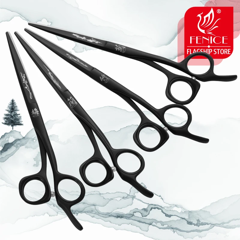 

Japanese 440C professional hairdressing scissors hair black Teflon spray 6.0 inch barber scissors vintage haircut scissors