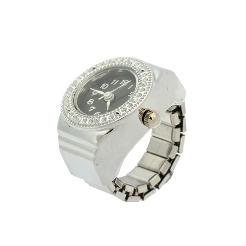 LEXPON Strass Ring Uhr Ringuhr Fingeruhr Quarzuhr Uhrenring Legierung Unisex Schwarz