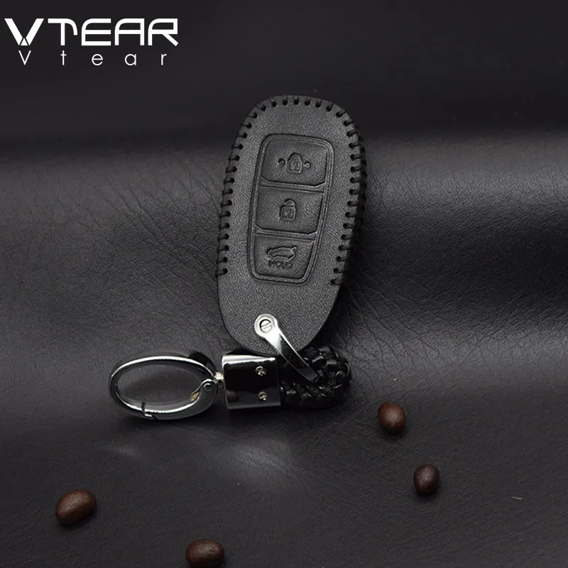 Vtear для hyundai KONA Encino автомобильный чехол для ключей, Кожаный Автомобильный Брелок, защитный чехол для ключей, аксессуары, чехол для ключей для автомобиля