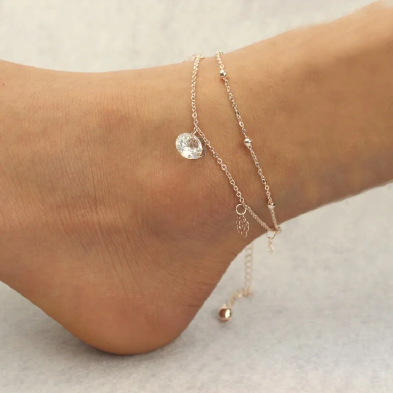 

Rose Flower crystal Anklets Women Jewelry Sexy Vintage Wedding Party Bead Foot Anklets long Chain Barefoot Beach Gifts 2019