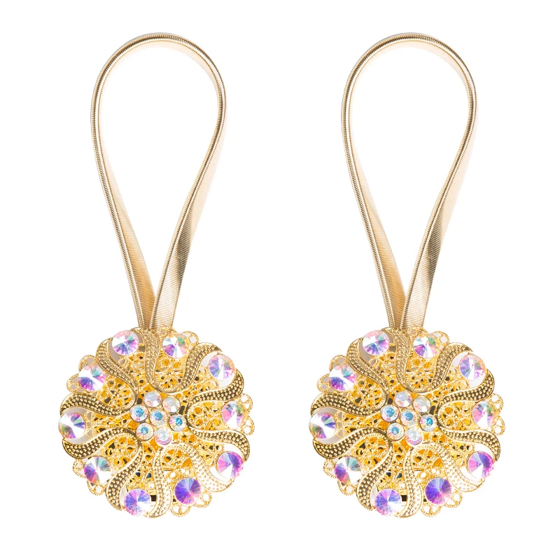 

2 PCS Magnetic Gold Silver Diamond Drapes Holdbacks Decorative Jewelry Window Curtain Tiebacks Sheer Clips Buckle