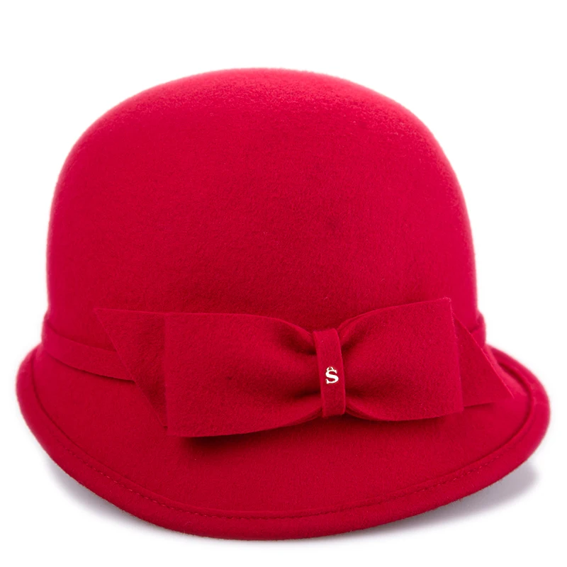 Sedancasesa, элегантные фетровые шляпы из шерсти ручной работы с бантом, теплые зимние женские церковный колокол, шапки для девочек
