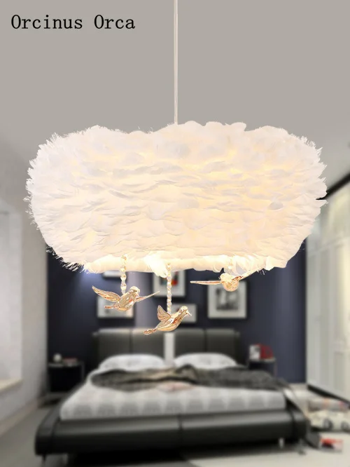  Nordic Cartoon Crystal Bird Feather Chandelier Children's Room Bedroom Modern Simple Dream LED Whit - 32969116274