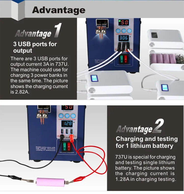 SUNKKO 737U 2.8KW литиевая аккумуляторная машина для точечной сварки интеллектуальная с 3 шт. USB Тестовый порт для 18650 батарей сварочная упаковка