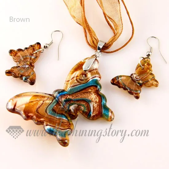 

butterfly silver foil glitter blown lampwork murano glass pendants and earrings jewelry sets cheap fashion jewellery