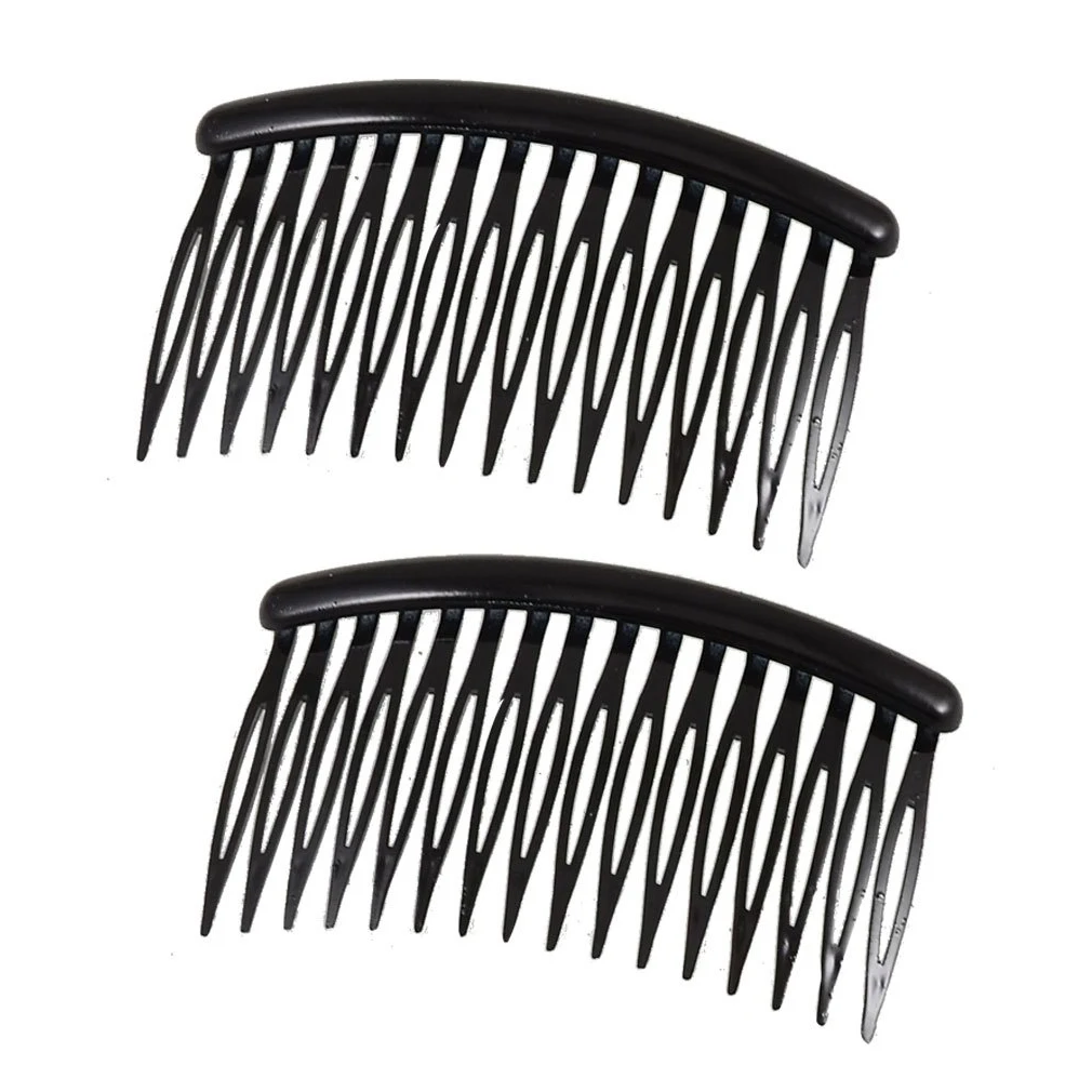 Women 16 Teeth Black Plastic Comb Hair Pin Clip 3.1" Long 2 Pcsin