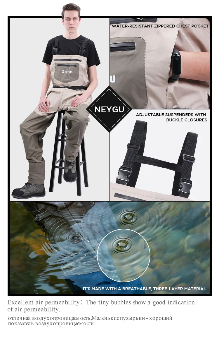 Neygu outdoor fishing wader , waterproof chest wader, breathable wader pants with stocking foot