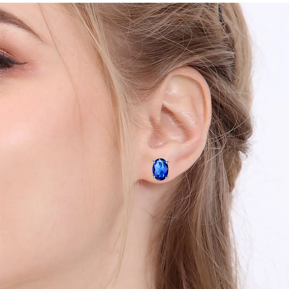 ELESHE 2019 New Fashion 100% 925 Sterling Silver Stud Earrings with Blue Austrian Crystal Earrings for Women Wedding Jewelry