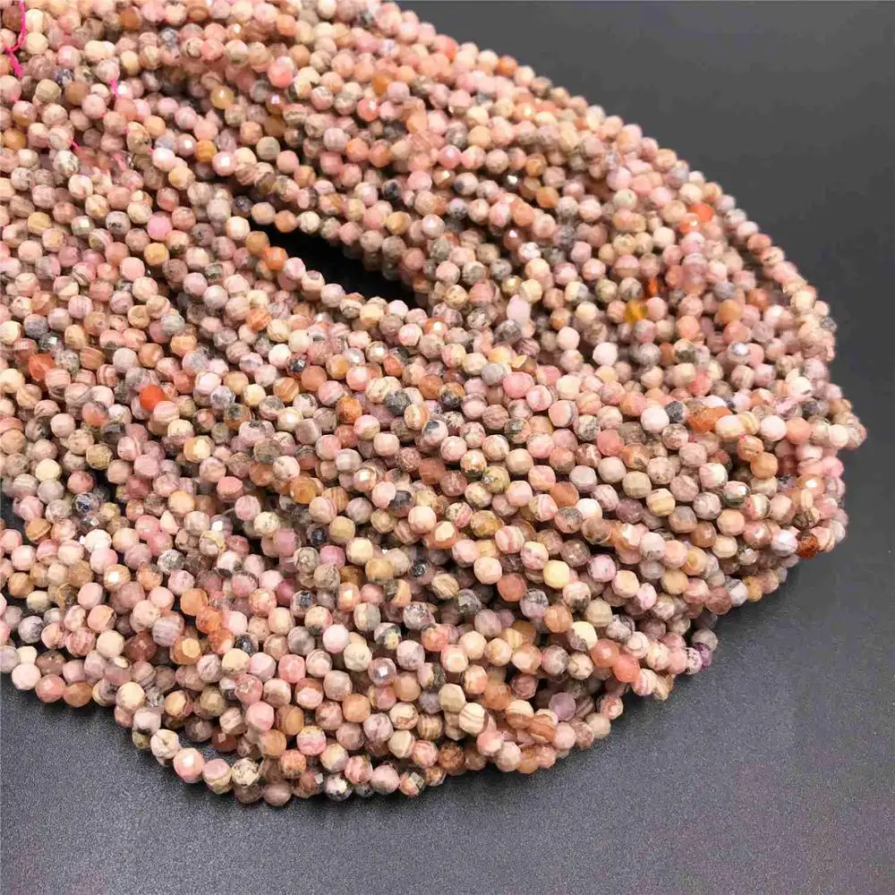 Аметистовые микро-граненые бусины 2 мм 3 мм 15,", граненные драгоценные камни, свободные бусины для изготовления браслетов и ожерелий своими руками - Цвет: Rhodochrosite