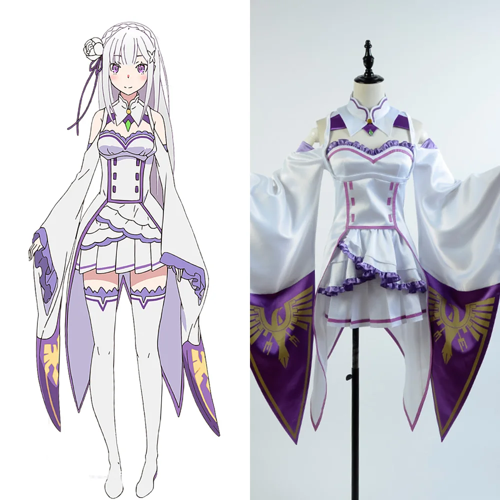 

Re Zero Cosplay Life in a Different World from Zero kara Hajimeru Isekai Seikatsu Emilia Cosplay Costume Dress
